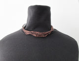 Dark Brown Scrunched Ribbon with Metal Rings Choker, Dark Brown shorter Choker style. 41cm full length, 20.5cm when worn. 6 grams approximate weight