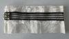 Catherine Osti White Linen with Stripe Trim Cuffs. 100% Unbleached Linen. Black & Silver stripe trim on base. Beaded Button top feature. Snap Closure. 19.5cm length snap to snap. 60g approximate weight, comes in white box. Made in France