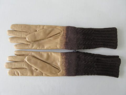 20G03 -Gala Gloves Brown Knit into Brown Leather Long Glove