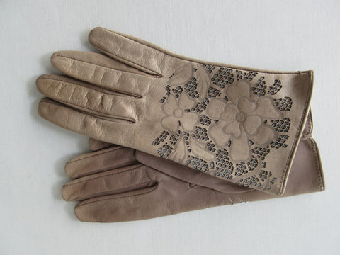 20G03 -Gala Gloves Brown Knit into Brown Leather Long Glove