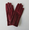 Gala Gloves Deep Red with Gold Studs Over Weave. Item Number D599NASE026 Rhum 948.001. Gold colour studs over weave design on top glove area. 60g approximate weight. Made in Italy