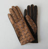 Gala Gloves Brown Diamond Design. Item Number D616NLCA008 Brown. Gold & Brown Diamond design on top side. Solid brown leather underside. 60g approximate weight, Made in Italy