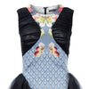 [Sample] Full length gown-style dress in floral & drop print. Plenty of tulling on sides and ruching around bust area. 750g approximate weight. 97% Rayon, 3% Lycra. Contrast: 97% Polyeater, 3% Elastine. Dry Clean Only. Made in England