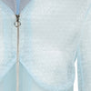 Bust Jacket. Active Zip Jacket in sea green mesh with contrast bubble like sheer crispy fabric paneling, also in sea green. Knit collar and side sleeve hem panel. Double CF zipper.