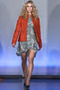 Trench Panel style Jacket in Deep Carrot Orange colour.  Panel design on shoulders and side waist in Deep Carrot Orange colour. Geoetric thread design becomes more fuzzy with aging, natural process and part of the design. CF zipper. 65cm approximate length. 600g approximate weight. Size 6, 80% Wool, 20% Nylon Lining: 100% Rayon Dry Clean Only. Made in Croatia