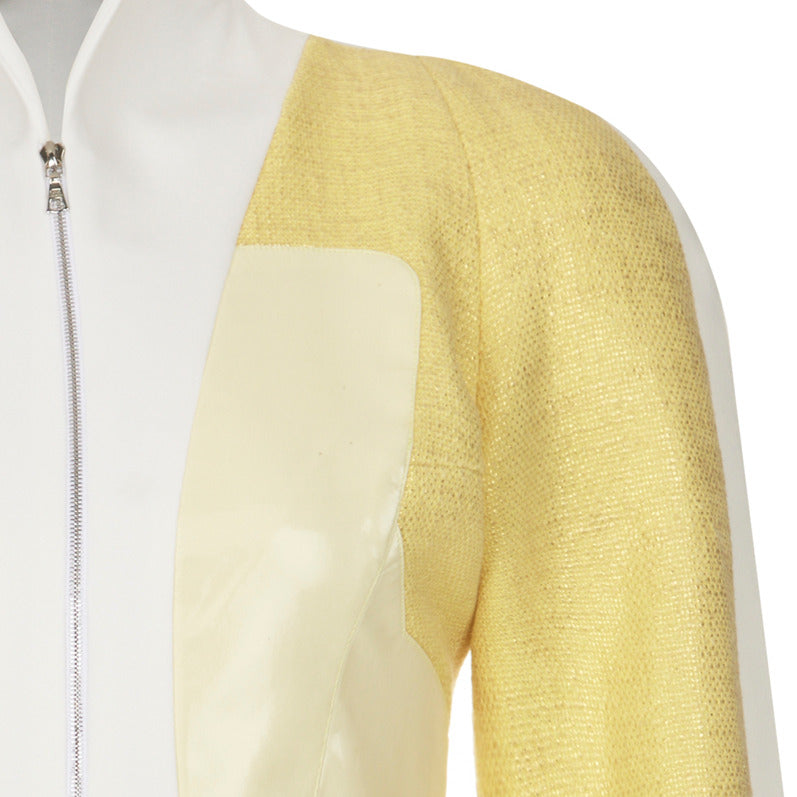 Yellow Mixed Jacket upper zoom beige white image photo picture